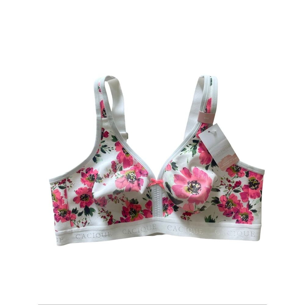 New Cacique Floral Cotton Collection Full Coverage Bra Size 40D No Wire 40 D